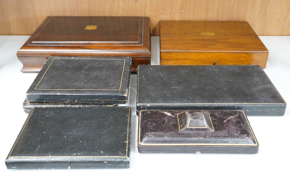 A cased set of six silver handled tea knives and six other cased plated sets. Condition - fair